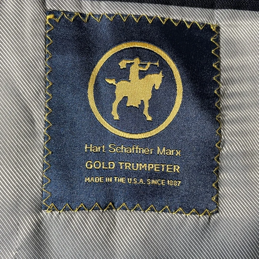 Hart Schaffner Marx Sport Coat 42R Classic Wool Navy Gold Trumpeter Blazer
